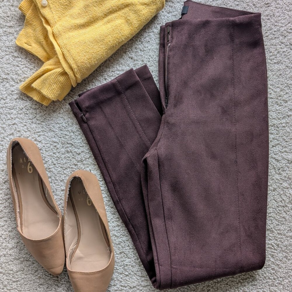 Ann Taylor Faux Suede Women’s Brown Straight Leg Zipper Pants, 0 Petite